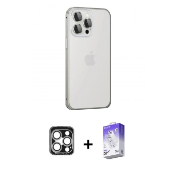 MARSİLYAN™- iPhone 15 Pro Max Kılıf Eksen Form Serisi - Siyah Bilvis 5in1 3D Magic Cam Ekran Koruyucu + PVD Metal Kamera Lens - GS