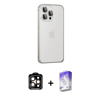 MARSİLYAN™- iPhone 15 Pro Max Kılıf Eksen Form Serisi - Siyah Bilvis 5in1 3D Magic Cam Ekran Koruyucu + PVD Metal Kamera Lens - TU