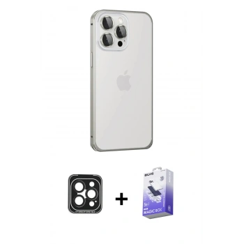 MARSİLYAN™- iPhone 15 Pro Max Kılıf Eksen Form Serisi - Siyah Bilvis 5in1 5D Magic Hayalet Cam Ekran Koruyucu + PVD Metal Kamera Lens - SH