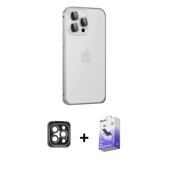 MARSİLYAN™- iPhone 15 Pro Max Kılıf Eksen Form Serisi - Siyah Bilvis 5in1 5D Magic Hayalet Cam Ekran Koruyucu + PVD Metal Kamera Lens - GI
