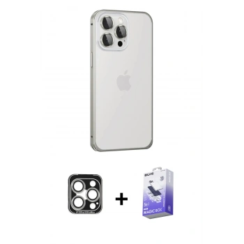 MARSİLYAN™- iPhone 15 Pro Max Kılıf Eksen Form Serisi - Siyah Bilvis 5in1 5D Magic Hayalet Cam Ekran Koruyucu + PVD Metal Kamera Lens - GS