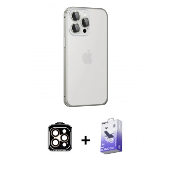 MARSİLYAN™- iPhone 15 Pro Max Kılıf Eksen Form Serisi - Siyah Bilvis 5in1 5D Magic Hayalet Cam Ekran Koruyucu + PVD Metal Kamera Lens - TU