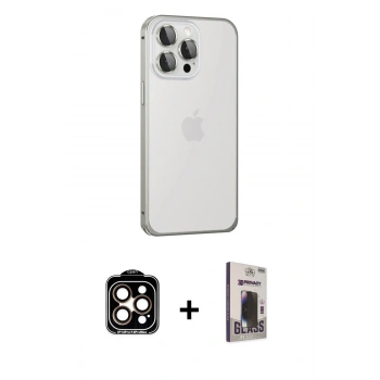 MARSİLYAN™- iPhone 15 Pro Max Kılıf Eksen Form Serisi - Siyah Bilvis Hayalet Cam Ekran Koruyucu + PVD Metal Kamera Lens - TU