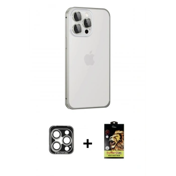 MARSİLYAN™- iPhone 15 Pro Max Kılıf Eksen Form Serisi - Siyah Buffer Cam Ekran Koruyucu + PVD Metal Kamera Lens - GS