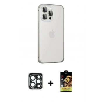 MARSİLYAN™- iPhone 15 Pro Max Kılıf Eksen Form Serisi - Siyah Buffer Cam Ekran Koruyucu + PVD Metal Kamera Lens - LT