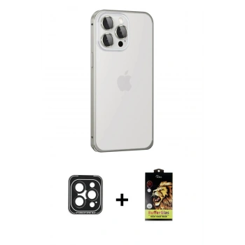 MARSİLYAN™- iPhone 15 Pro Max Kılıf Eksen Form Serisi - Siyah Buffer Cam Ekran Koruyucu + PVD Metal Kamera Lens - SH