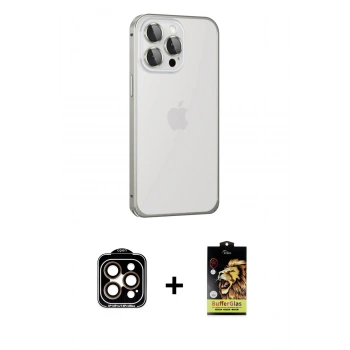 MARSİLYAN™- iPhone 15 Pro Max Kılıf Eksen Form Serisi - Siyah Buffer Cam Ekran Koruyucu + PVD Metal Kamera Lens - TU