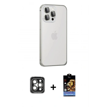 MARSİLYAN™- iPhone 15 Pro Max Kılıf Eksen Form Serisi - Siyah Buffer Hayalet Cam Ekran Koruyucu + PVD Metal Kamera Lens - GI