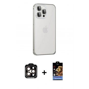 MARSİLYAN™- iPhone 15 Pro Max Kılıf Eksen Form Serisi - Siyah Buffer Hayalet Cam Ekran Koruyucu + PVD Metal Kamera Lens - TU