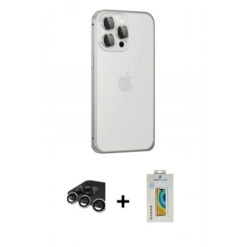 MARSİLYAN™- iPhone 15 Pro Max Kılıf Eksen Form Serisi - Siyah Polymer Nano Ekran Koruyucu + Raze Metal Kamera Lens - GS