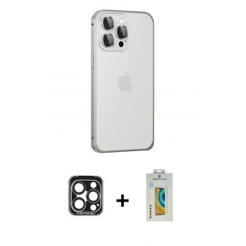 MARSİLYAN™- iPhone 15 Pro Max Kılıf Eksen Form Serisi - Siyah Polymer Nano Ekran Koruyucu + PVD Metal Kamera Lens - LT