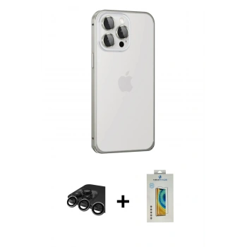 MARSİLYAN™- iPhone 15 Pro Max Kılıf Eksen Form Serisi - Siyah Polymer Nano Ekran Koruyucu + Raze Metal Kamera Lens - TMGI