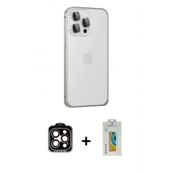 MARSİLYAN™- iPhone 15 Pro Max Kılıf Eksen Form Serisi - Siyah Polymer Nano Ekran Koruyucu + PVD Metal Kamera Lens - TU