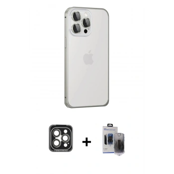 MARSİLYAN™- iPhone 15 Pro Max Kılıf Eksen Form Serisi - Siyah Vanessa Magic Hayalet Cam + PVD Metal Kamera Lens - GI
