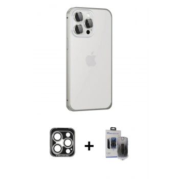 MARSİLYAN™- iPhone 15 Pro Max Kılıf Eksen Form Serisi - Siyah Vanessa Magic Hayalet Cam + PVD Metal Kamera Lens - GS