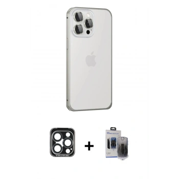 MARSİLYAN™- iPhone 15 Pro Max Kılıf Eksen Form Serisi - Siyah Vanessa Magic Hayalet Cam + PVD Metal Kamera Lens - LT