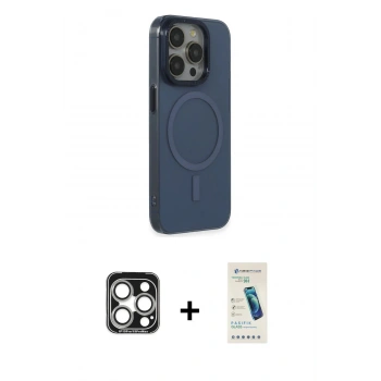 MARSİLYAN™- iPhone 15 Pro Max Kılıf Eksen Işık Prime - Şeffaf Pasifik Cam Ekran Koruyucu + PVD Metal Kamera Lens - GS