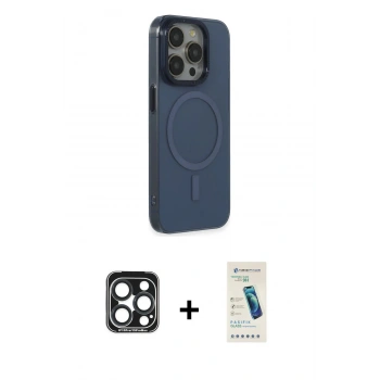MARSİLYAN™- iPhone 15 Pro Max Kılıf Eksen Işık Prime - Şeffaf Pasifik Cam Ekran Koruyucu + PVD Metal Kamera Lens - LT