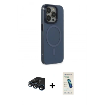 MARSİLYAN™- iPhone 15 Pro Max Kılıf Eksen Işık Prime - Şeffaf Pasifik Cam Ekran Koruyucu + Raze Metal Kamera Lens - LT