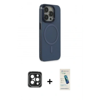 MARSİLYAN™- iPhone 15 Pro Max Kılıf Eksen Işık Prime - Şeffaf Pasifik Cam Ekran Koruyucu + PVD Metal Kamera Lens - SH