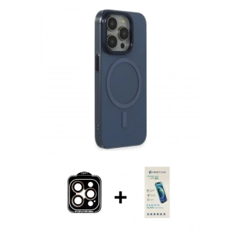 MARSİLYAN™- iPhone 15 Pro Max Kılıf Eksen Işık Prime - Şeffaf Pasifik Cam Ekran Koruyucu + PVD Metal Kamera Lens - TU