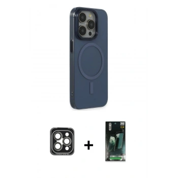 MARSİLYAN™- iPhone 15 Pro Max Kılıf Eksen Işık Prime - Siyah 360 Mat Full Body Arka Koruyucu + PVD Metal Kamera Lens - GI