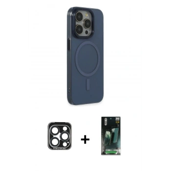 MARSİLYAN™- iPhone 15 Pro Max Kılıf Eksen Işık Prime - Siyah 360 Mat Full Body Arka Koruyucu + PVD Metal Kamera Lens - LT