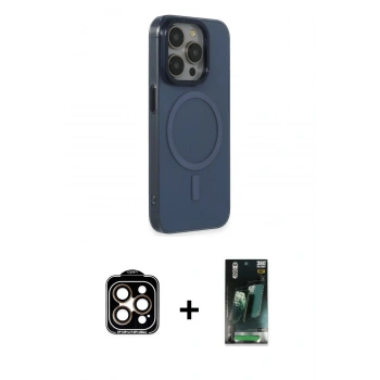 MARSİLYAN™- iPhone 15 Pro Max Kılıf Eksen Işık Prime - Siyah 360 Mat Full Body Arka Koruyucu + PVD Metal Kamera Lens - TU