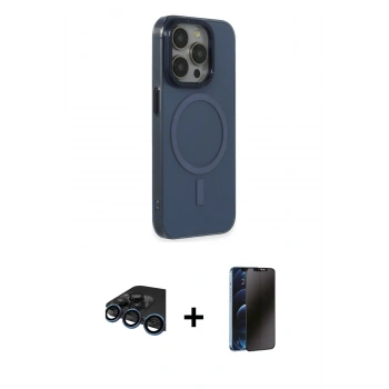 MARSİLYAN™- iPhone 15 Pro Max Kılıf Eksen Işık Prime - Siyah 3D Antistatik Hayalet Cam Ekran Koruyucu + Raze Metal Kamera Lens - LT