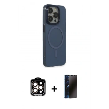 MARSİLYAN™- iPhone 15 Pro Max Kılıf Eksen Işık Prime - Siyah 3D Antistatik Hayalet Cam Ekran Koruyucu + PVD Metal Kamera Lens - TU