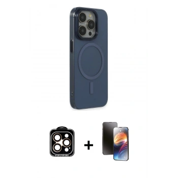 MARSİLYAN™- iPhone 15 Pro Max Kılıf Eksen Işık Prime - Siyah 3D Antistatik Mat Seramik Nano Ekran Koruyucu + PVD Metal Kamera Lens - TU