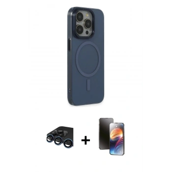 MARSİLYAN™- iPhone 15 Pro Max Kılıf Eksen Işık Prime - Siyah 3D Antistatik Mat Seramik Nano Ekran Koruyucu + Raze Metal Kamera Lens - LT