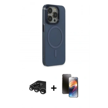MARSİLYAN™- iPhone 15 Pro Max Kılıf Eksen Işık Prime - Siyah 3D Antistatik Mat Seramik Nano Ekran Koruyucu + Raze Metal Kamera Lens - TMGI