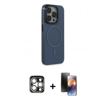 MARSİLYAN™- iPhone 15 Pro Max Kılıf Eksen Işık Prime - Siyah 3D Antistatik Mat Seramik Nano Ekran Koruyucu + PVD Metal Kamera Lens - GS