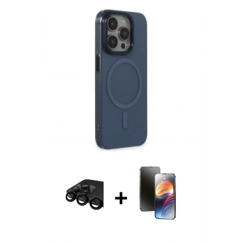 MARSİLYAN™- iPhone 15 Pro Max Kılıf Eksen Işık Prime - Siyah 3D Antistatik Mat Seramik Nano Ekran Koruyucu + Raze Metal Kamera Lens - SH
