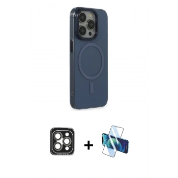 MARSİLYAN™- iPhone 15 Pro Max Kılıf Eksen Işık Prime - Siyah 3D Antistatik Seramik Nano Ekran Koruyucu + PVD Metal Kamera Lens - GI