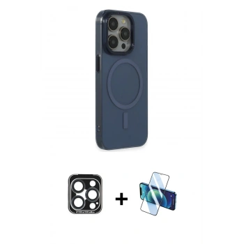 MARSİLYAN™- iPhone 15 Pro Max Kılıf Eksen Işık Prime - Siyah 3D Antistatik Seramik Nano Ekran Koruyucu + PVD Metal Kamera Lens - LT