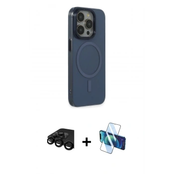 MARSİLYAN™- iPhone 15 Pro Max Kılıf Eksen Işık Prime - Siyah 3D Antistatik Seramik Nano Ekran Koruyucu + Raze Metal Kamera Lens - SH