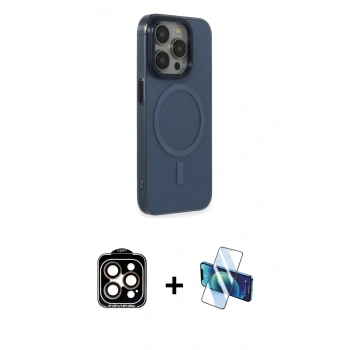 MARSİLYAN™- iPhone 15 Pro Max Kılıf Eksen Işık Prime - Siyah 3D Antistatik Seramik Nano Ekran Koruyucu + PVD Metal Kamera Lens - TU