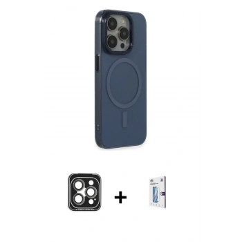 MARSİLYAN™- iPhone 15 Pro Max Kılıf Eksen Işık Prime - Siyah Bilvis 0.18mm Plus Cam Ekran Koruyucu + PVD Metal Kamera Lens - GI
