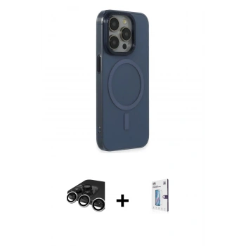 MARSİLYAN™- iPhone 15 Pro Max Kılıf Eksen Işık Prime - Siyah Bilvis 0.18mm Plus Cam Ekran Koruyucu + Raze Metal Kamera Lens - GS