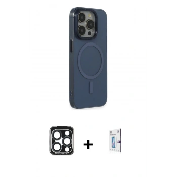 MARSİLYAN™- iPhone 15 Pro Max Kılıf Eksen Işık Prime - Siyah Bilvis 0.18mm Plus Cam Ekran Koruyucu + PVD Metal Kamera Lens - LT