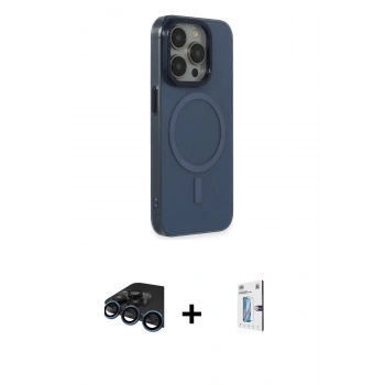 MARSİLYAN™- iPhone 15 Pro Max Kılıf Eksen Işık Prime - Siyah Bilvis 0.18mm Plus Cam Ekran Koruyucu + Raze Metal Kamera Lens - LT