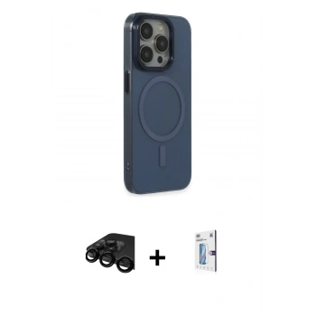 MARSİLYAN™- iPhone 15 Pro Max Kılıf Eksen Işık Prime - Siyah Bilvis 0.18mm Plus Cam Ekran Koruyucu + Raze Metal Kamera Lens - SH