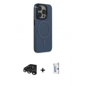 MARSİLYAN™- iPhone 15 Pro Max Kılıf Eksen Işık Prime - Siyah Bilvis 0.18mm Plus Cam Ekran Koruyucu + Raze Metal Kamera Lens - TMGI