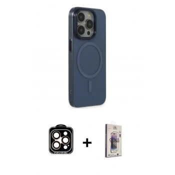 MARSİLYAN™- iPhone 15 Pro Max Kılıf Eksen Işık Prime - Siyah Bilvis 3D Cam Ekran Koruyucu + PVD Metal Kamera Lens - TU