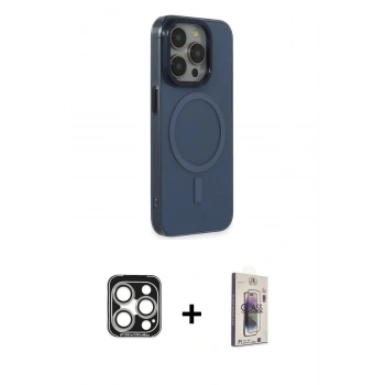 MARSİLYAN™- iPhone 15 Pro Max Kılıf Eksen Işık Prime - Siyah Bilvis 3D Cam Ekran Koruyucu + PVD Metal Kamera Lens - GS