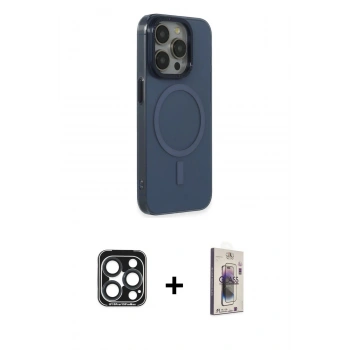 MARSİLYAN™- iPhone 15 Pro Max Kılıf Eksen Işık Prime - Siyah Bilvis 3D Cam Ekran Koruyucu + PVD Metal Kamera Lens - LT