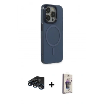 MARSİLYAN™- iPhone 15 Pro Max Kılıf Eksen Işık Prime - Siyah Bilvis 3D Cam Ekran Koruyucu + Raze Metal Kamera Lens - LT