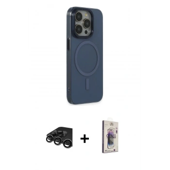 MARSİLYAN™- iPhone 15 Pro Max Kılıf Eksen Işık Prime - Siyah Bilvis 3D Cam Ekran Koruyucu + Raze Metal Kamera Lens - TMGI
